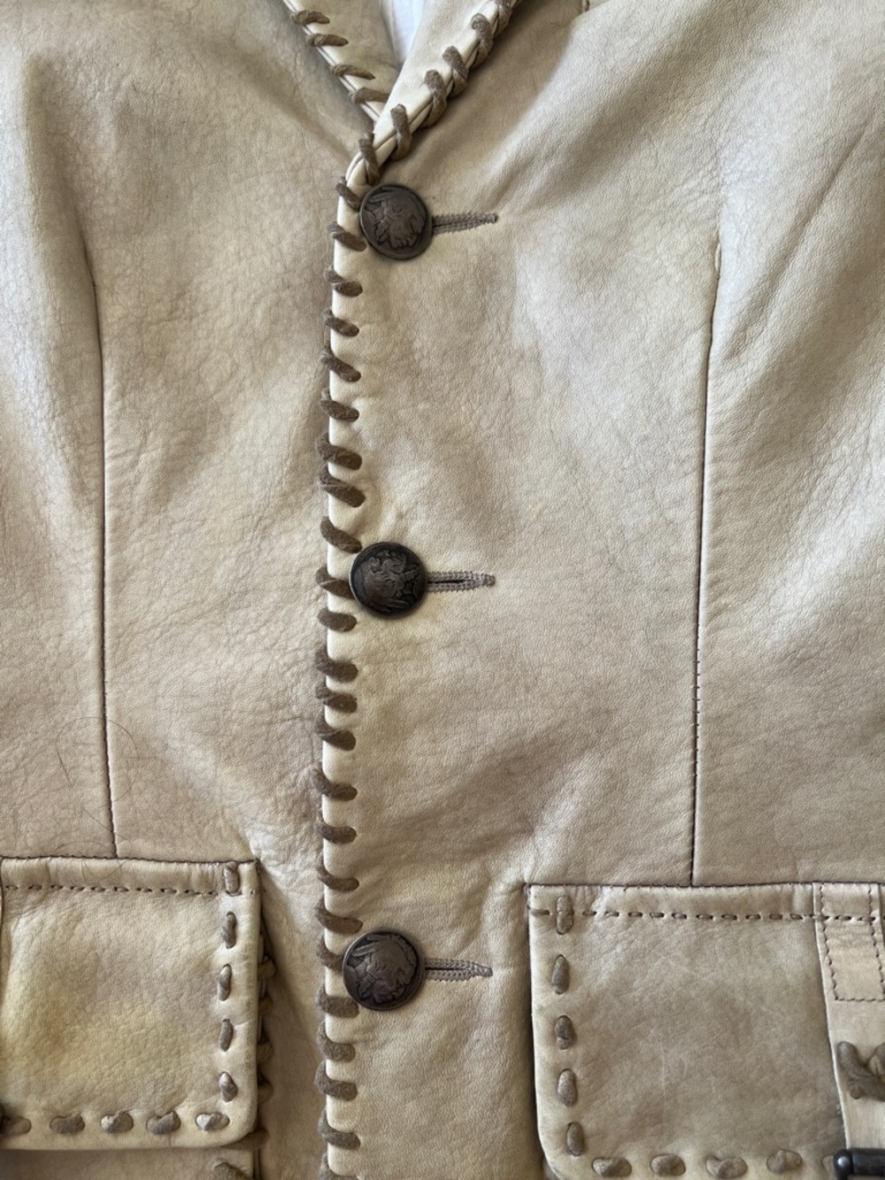 Ralph Lauren Beige Leather Fringe Western Jacket Petite XS / Petite 0/2 - Picture 6 of 9